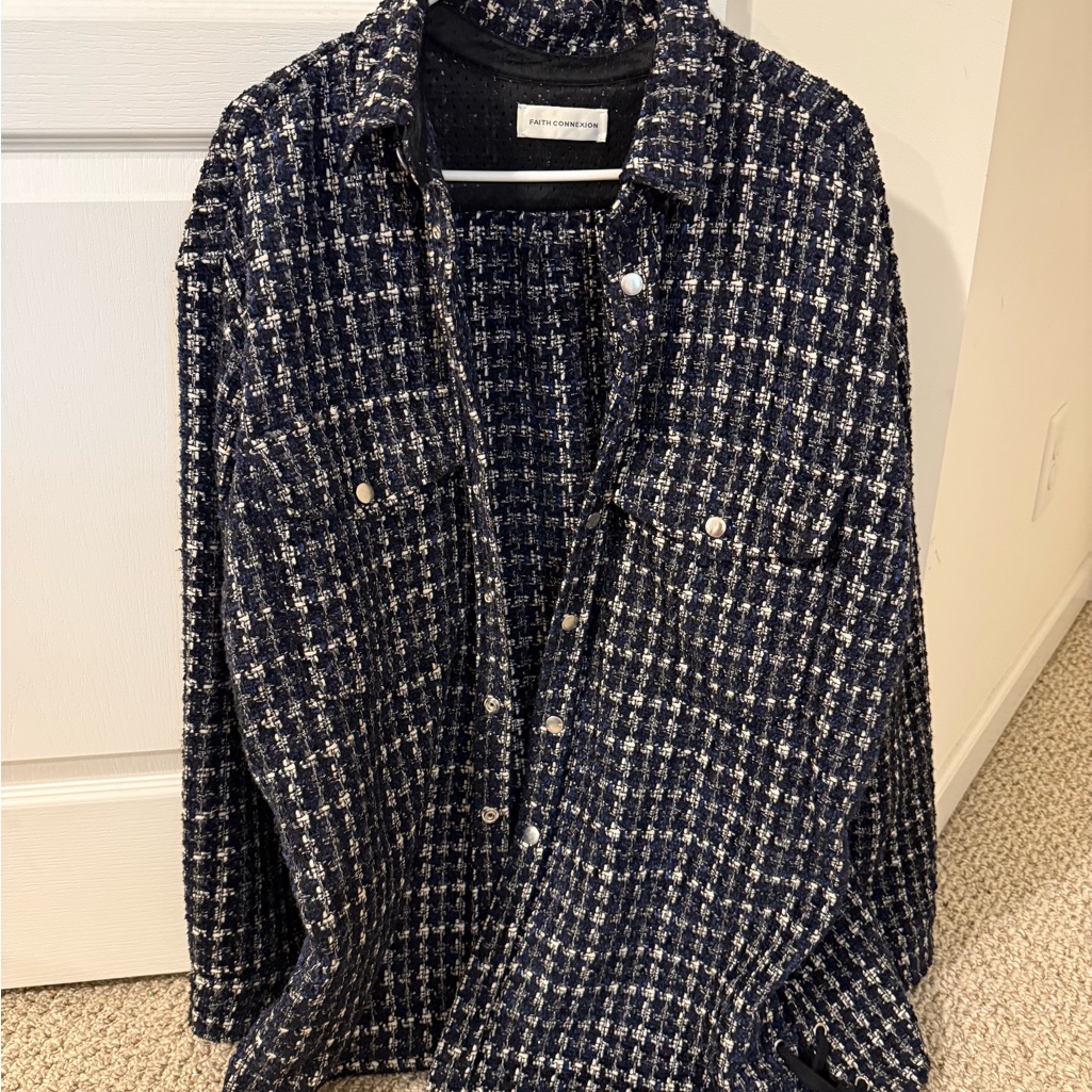 Faith Connexion Navy And White Tweed Jacket